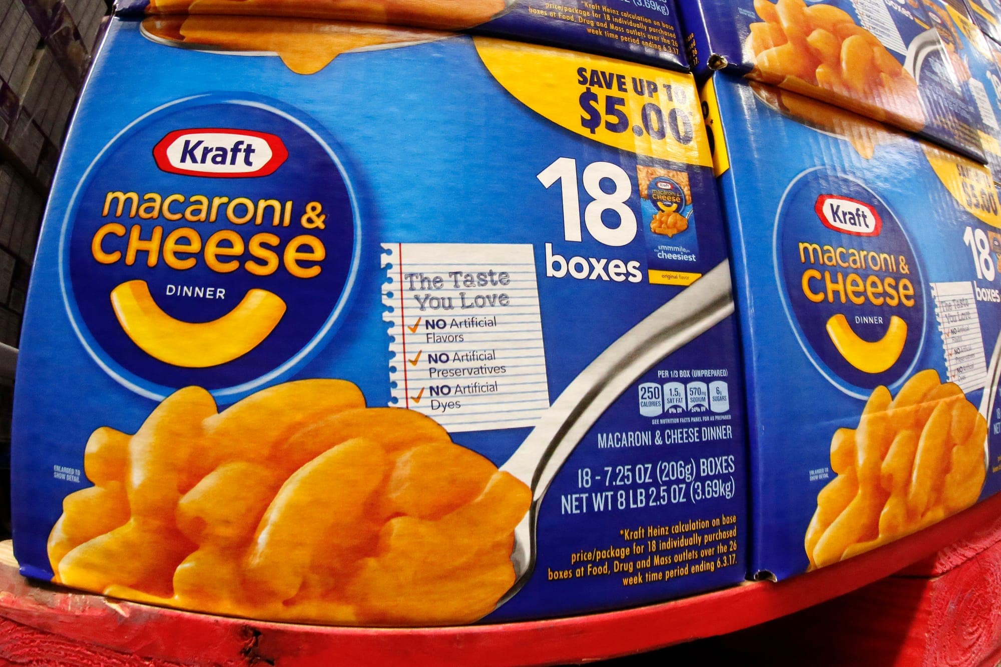 A display of Kraft macaroni and cheese seen in a Sam's Club in Pittsburgh.