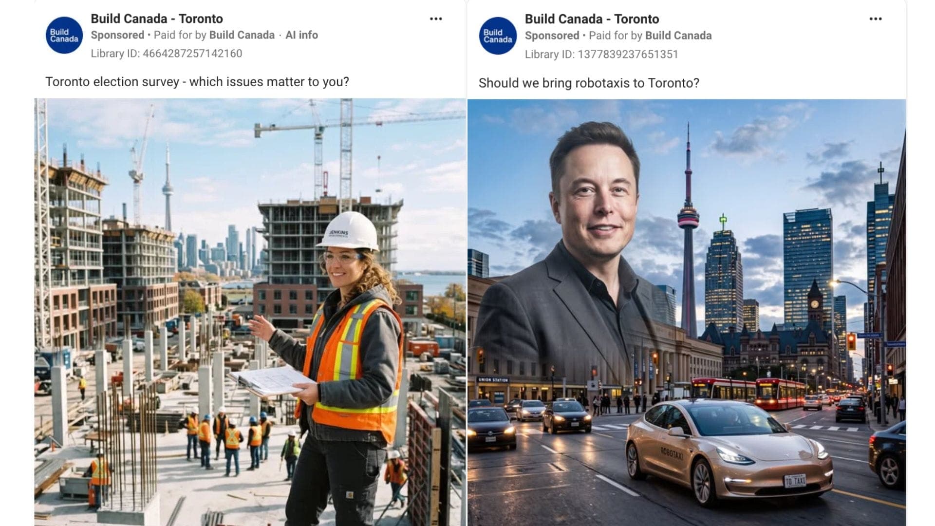 Two ads published by Build Canada - Toronto shown side by side.